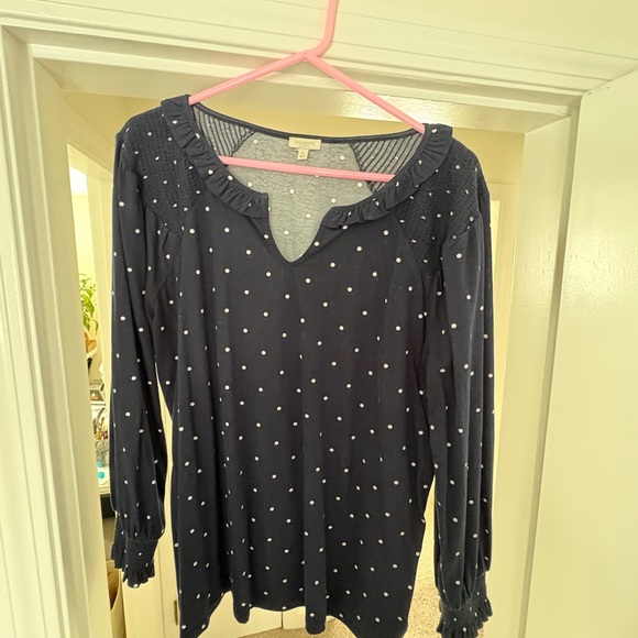 Talbots  Polka Dot Navy Long Sleeve Top - Picture 2 of 3